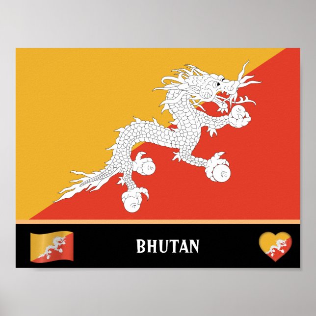 Bhutanese Flag & Bhutanese country / Bhutan dragon Poster (Front)