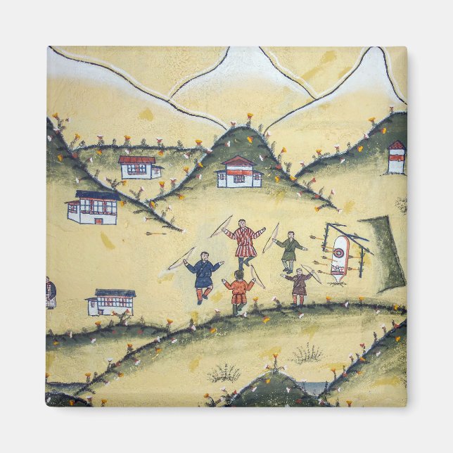 Bhutanese house with archery paintings - Bhutan Magnet (Front)