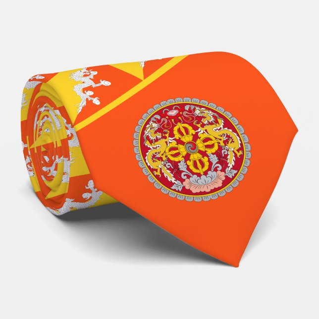 Bhutanese National Emblem and Flag, Bhutan Neck Tie (Rolled)