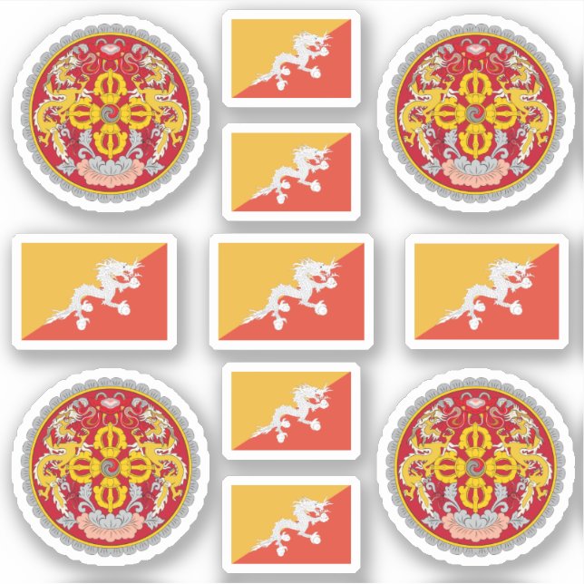 Bhutanese national symbols /coat of arms and flag sticker (Front)