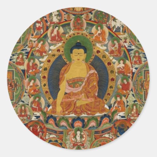 Bhutanese painted complete mandala classic round sticker