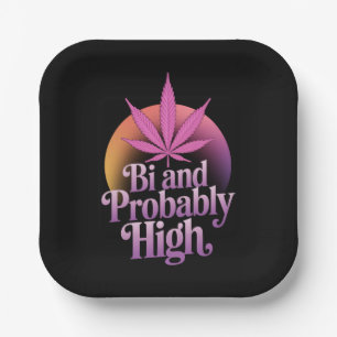 Bi And Probably High Bisexual Pride Flag LGBT Weed Paper Plates
