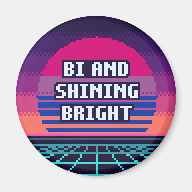 Bi And Shining Bright Pride Pixel Magnet (Front)