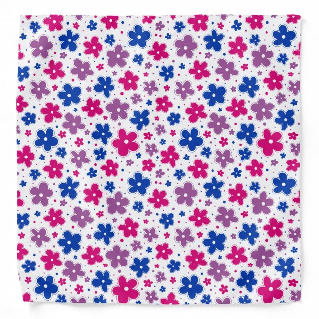 Bi Bisexual Pride Flowers Doodle Pink Blue Purple Bandana (Front)