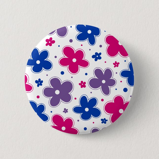 Bi Bisexual Pride Flowers Doodle Pink Blue Purple Button (Front)