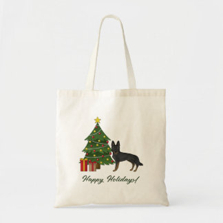 Bi-Black German Shepherd And Green Christmas Tree Tote Bag