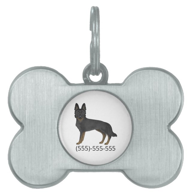 Bi-Black German Shepherd Cartoon Dog And Number Pet ID Tag (Front)