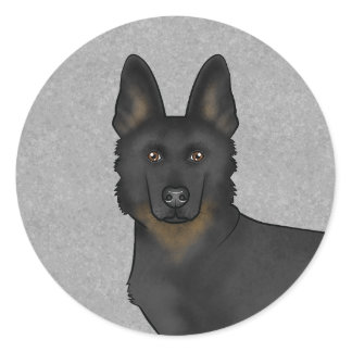 Bi-Black German Shepherd Cartoon Dog Head Close-Up Classic Round Sticker