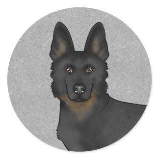 Bi-Black German Shepherd Cartoon Dog Head Close-Up Classic Round Sticker