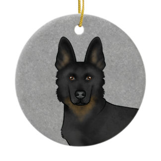 Bi-Black German Shepherd Cartoon Dog Head Gray Ceramic Ornament