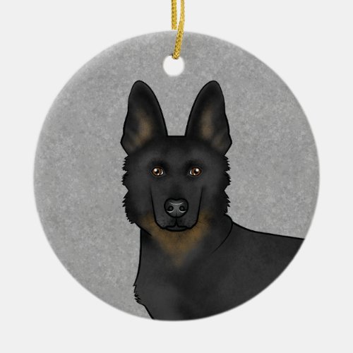 Bi_Black German Shepherd Cartoon Dog Head Gray Ceramic Ornament