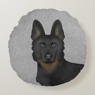 Bi-Black German Shepherd Cartoon Dog Head Gray Round Pillow