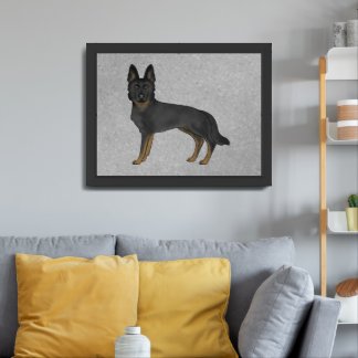Bi-Black German Shepherd Cartoon Dog Illustration Framed Art