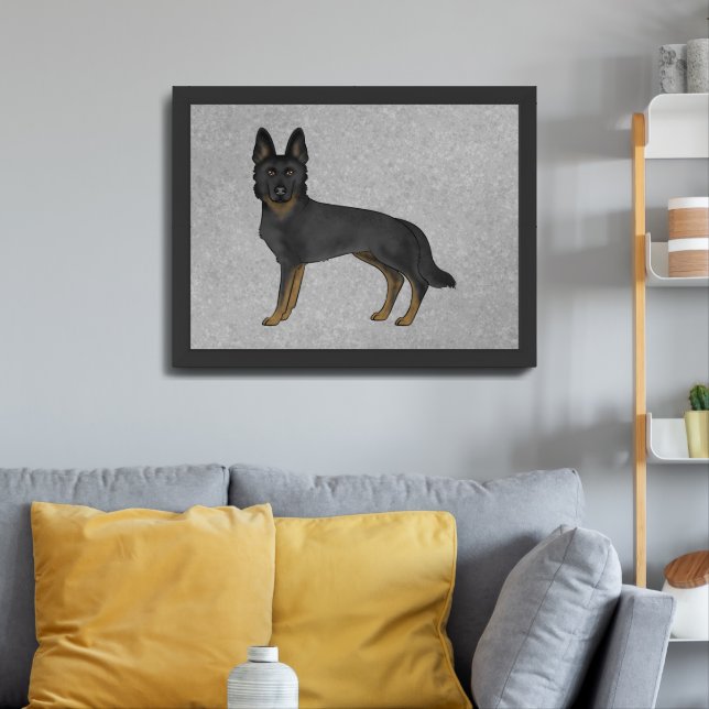 Bi-Black German Shepherd Cartoon Dog Illustration Framed Art (Living Room 3)