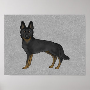 Bi-Black German Shepherd Cartoon Dog Illustration Poster