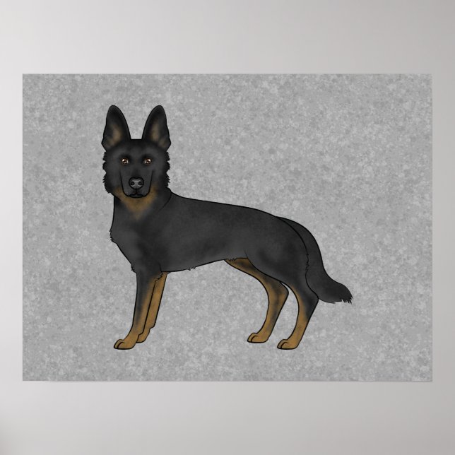 Bi-Black German Shepherd Cartoon Dog Illustration Poster (Front)