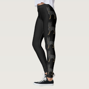Bi-Black German Shepherd Cartoon Dog Illustrations Leggings