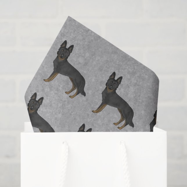 Bi-Black German Shepherd Cartoon Dog Pattern Gray Tissue Paper (Gift Bag)