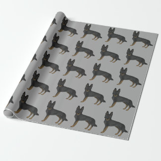 Bi-Black German Shepherd Cartoon Dog Pattern Gray Wrapping Paper