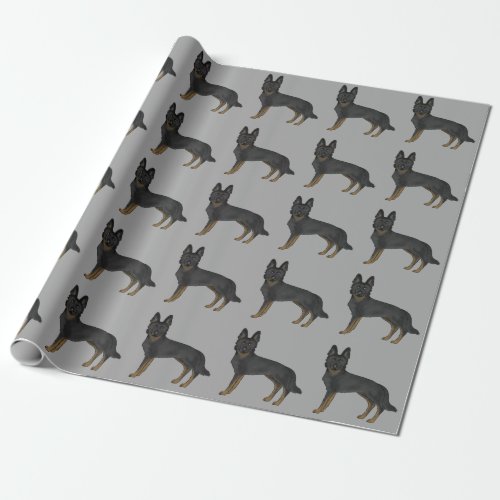 Bi_Black German Shepherd Cartoon Dog Pattern Gray Wrapping Paper