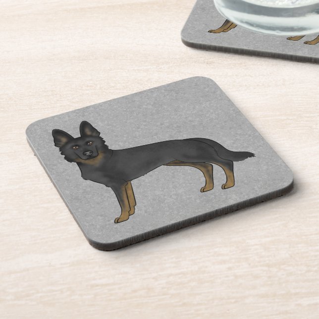 Bi-Black German Shepherd Cartoon GSD Dog Gray Beverage Coaster (Left Side)