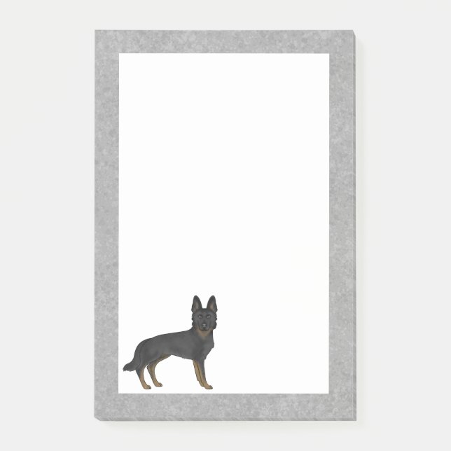 Bi-Black German Shepherd Cartoon GSD Dog Gray Post-it Notes (Front)