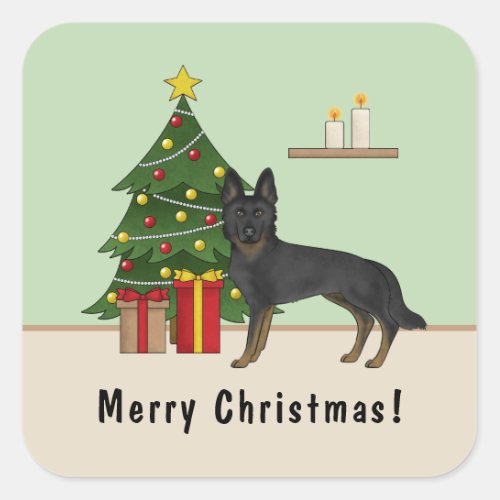 Bi_Black German Shepherd Christmas Tree With Text Square Sticker