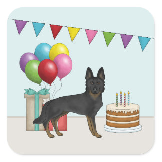 Bi-Black German Shepherd Colorful Birthday Square Sticker