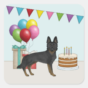 Bi-Black German Shepherd Colorful Birthday Square Sticker