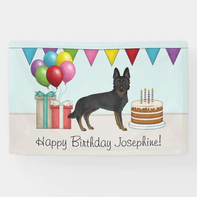 Bi-Black German Shepherd Colorful Happy Birthday Banner (Horizontal)