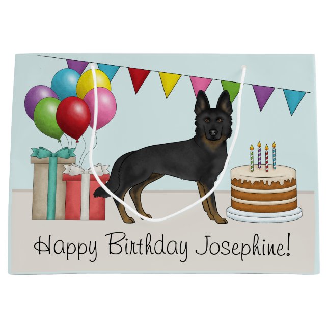 Bi-Black German Shepherd Colorful Happy Birthday Large Gift Bag (Front)