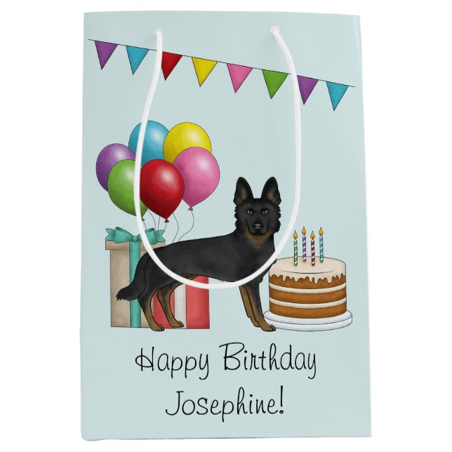 Bi-Black German Shepherd Colorful Happy Birthday Medium Gift Bag (Front)