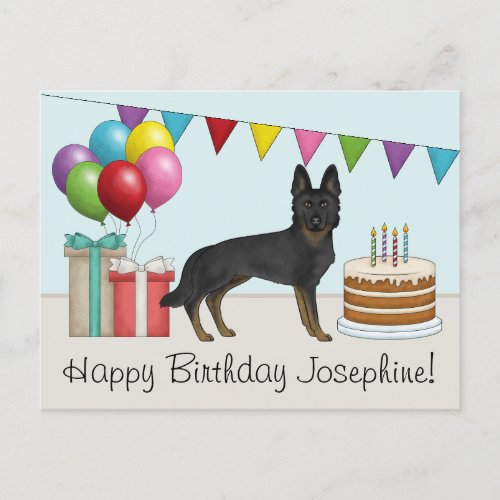 Bi_Black German Shepherd Colorful Happy Birthday Postcard