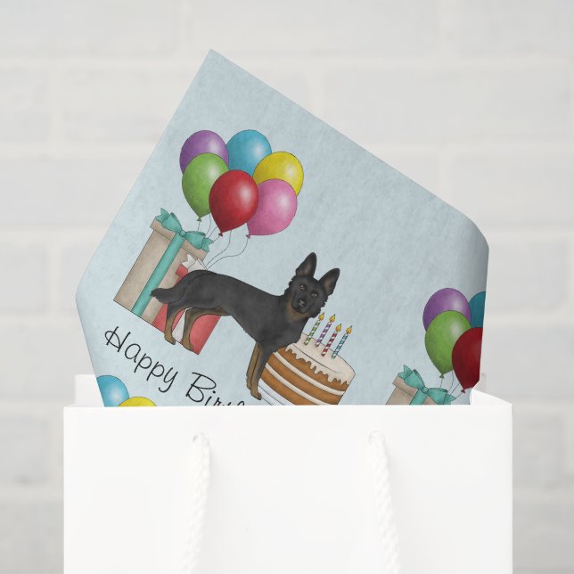 Bi-Black German Shepherd Colorful Happy Birthday Tissue Paper (Gift Bag)