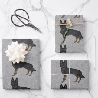 Bi-Black German Shepherd Cute Cartoon Dog Design Wrapping Paper Sheets