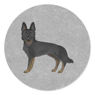 Bi-Black German Shepherd Cute Cartoon Dog Gray Classic Round Sticker