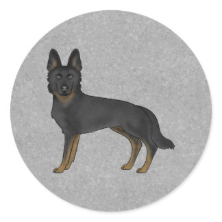 Bi-Black German Shepherd Cute Cartoon Dog Gray Classic Round Sticker