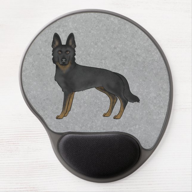 Bi-Black German Shepherd Cute Cartoon Dog Gray Gel Mouse Pad (Front)