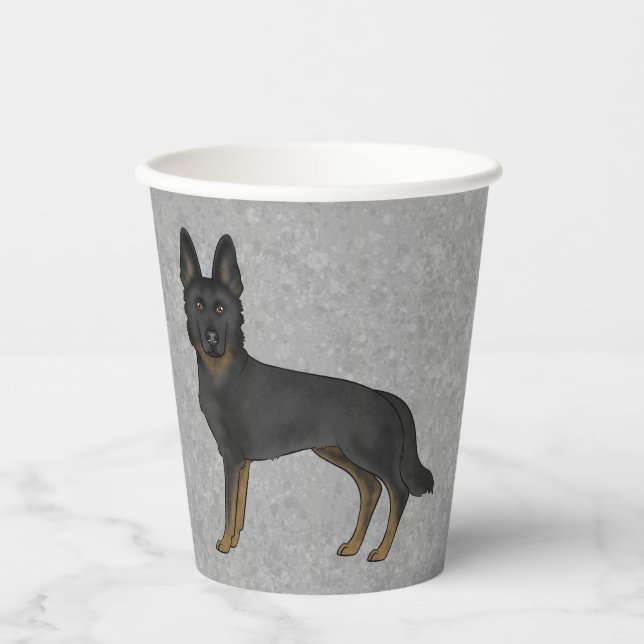 Bi-Black German Shepherd Cute Cartoon Dog Gray Paper Cups (Front)