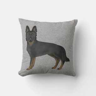 Bi-Black German Shepherd Cute Cartoon Dog Gray Throw Pillow