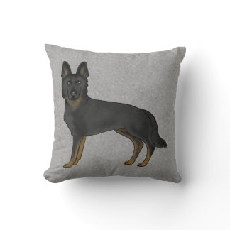 Bi-Black German Shepherd Cute Cartoon Dog Gray Throw Pillow
