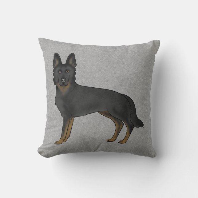 Bi-Black German Shepherd Cute Cartoon Dog Gray Throw Pillow (Front)