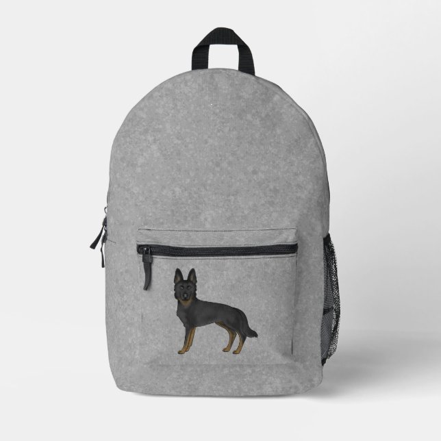Bi-Black German Shepherd Cute Cartoon Dog On Gray Printed Backpack (Front)