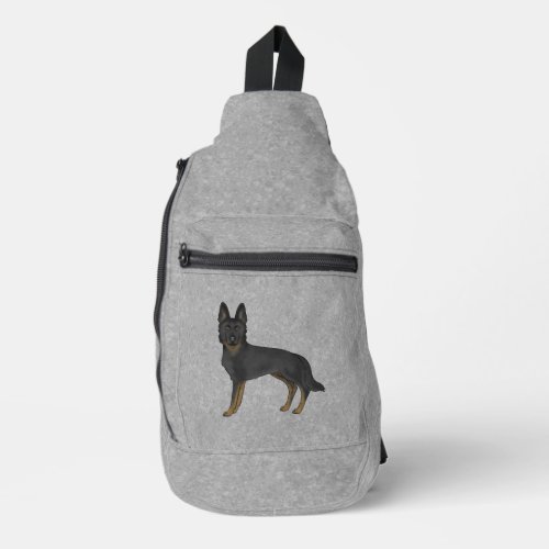 Bi_Black German Shepherd Cute Cartoon Dog On Gray Sling Bag