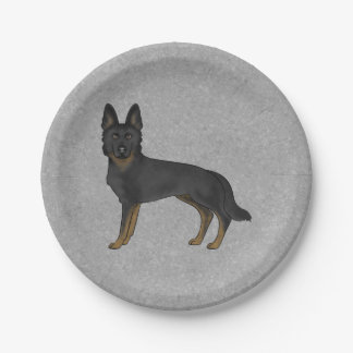 Bi-Black German Shepherd Cute Cartoon GSD Dog Gray Paper Plates