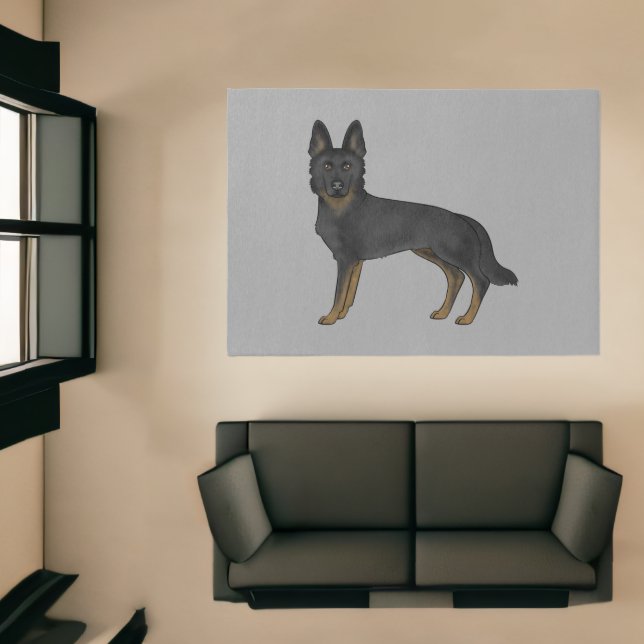 Bi-Black German Shepherd Cute Cartoon GSD Dog Gray Rug (Insitu (Indoor 1))