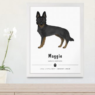 Bi-Black German Shepherd Cute Dog And Custom Text Framed Art