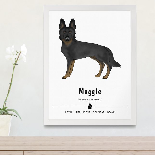 Bi-Black German Shepherd Cute Dog And Custom Text Framed Art (Entryway)