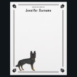 Bi-Black German Shepherd Cute Dog And Custom Text Letterhead<br><div class="desc">Destei's original cartoon illustration of an adorable black bi-color German Shepherd breed dog. The dog is placed in one corner and the design is framed by borders that have a dog paw print in each corner. On the top there are two personalizable text areas.</div>