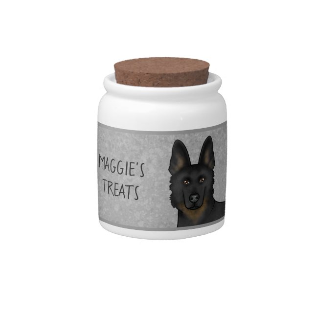 Bi-Black German Shepherd Cute Dog Gray Pet Treat Candy Jar (Front)